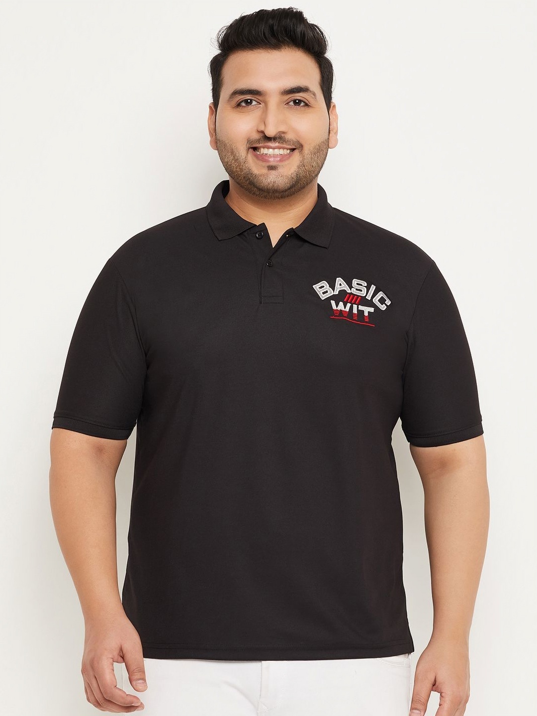 

RENUOVO Men Typography Printed Polo Collar Cotton T-shirt, Black