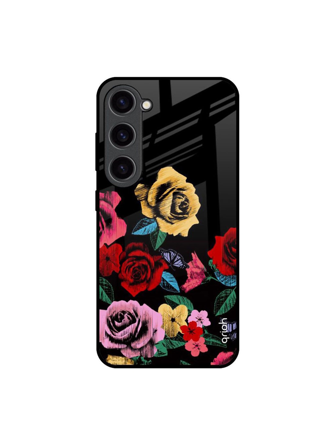 

QRIOH Floral Decorative Printed Samsung Galaxy S23 Back Case, Black