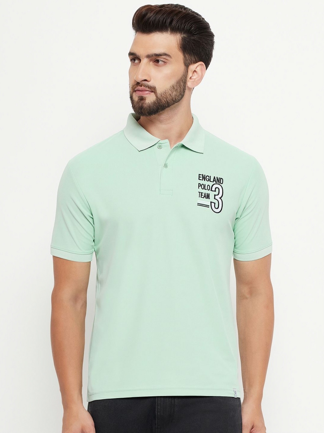 

RENUOVO Men Typography Printed Polo Collar Cotton T-shirt, Green