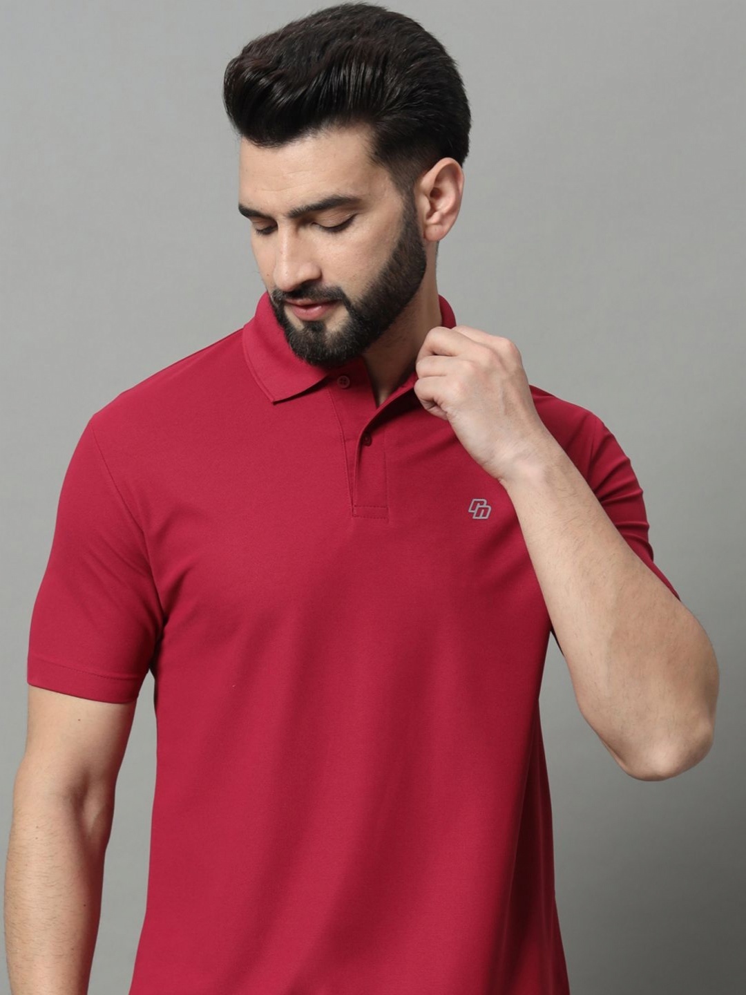 

RENUOVO Men Polo Collar T-shirt, Maroon