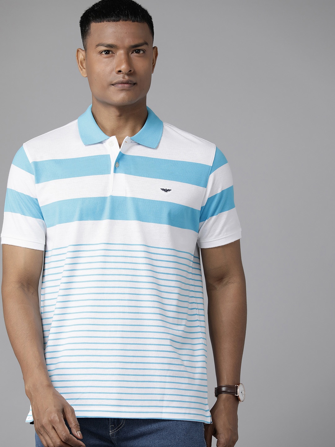 

Park Avenue Men Striped Polo Collar Slim Fit T-shirt, White
