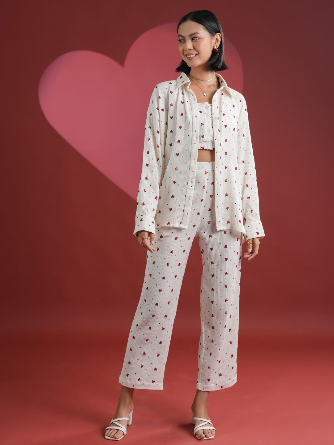 

SANSKRUTIHOMES Women Printed Shirt With Trouser Co-Ords Set, White