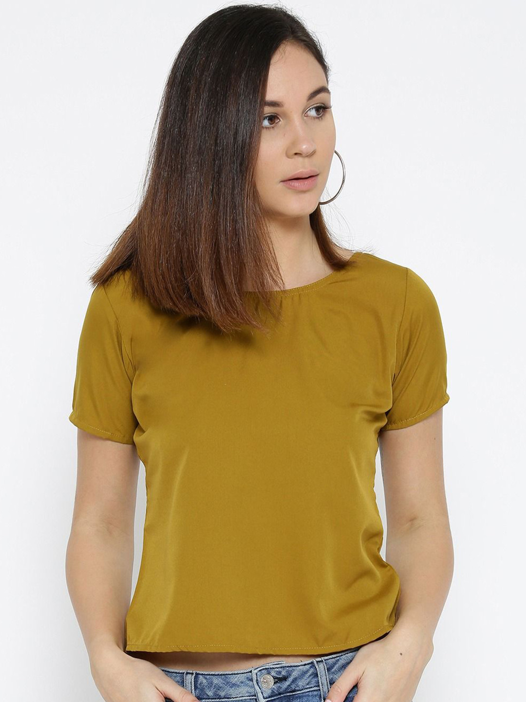 

Moda Rapido Women Round Neck Styled Back Top, Mustard