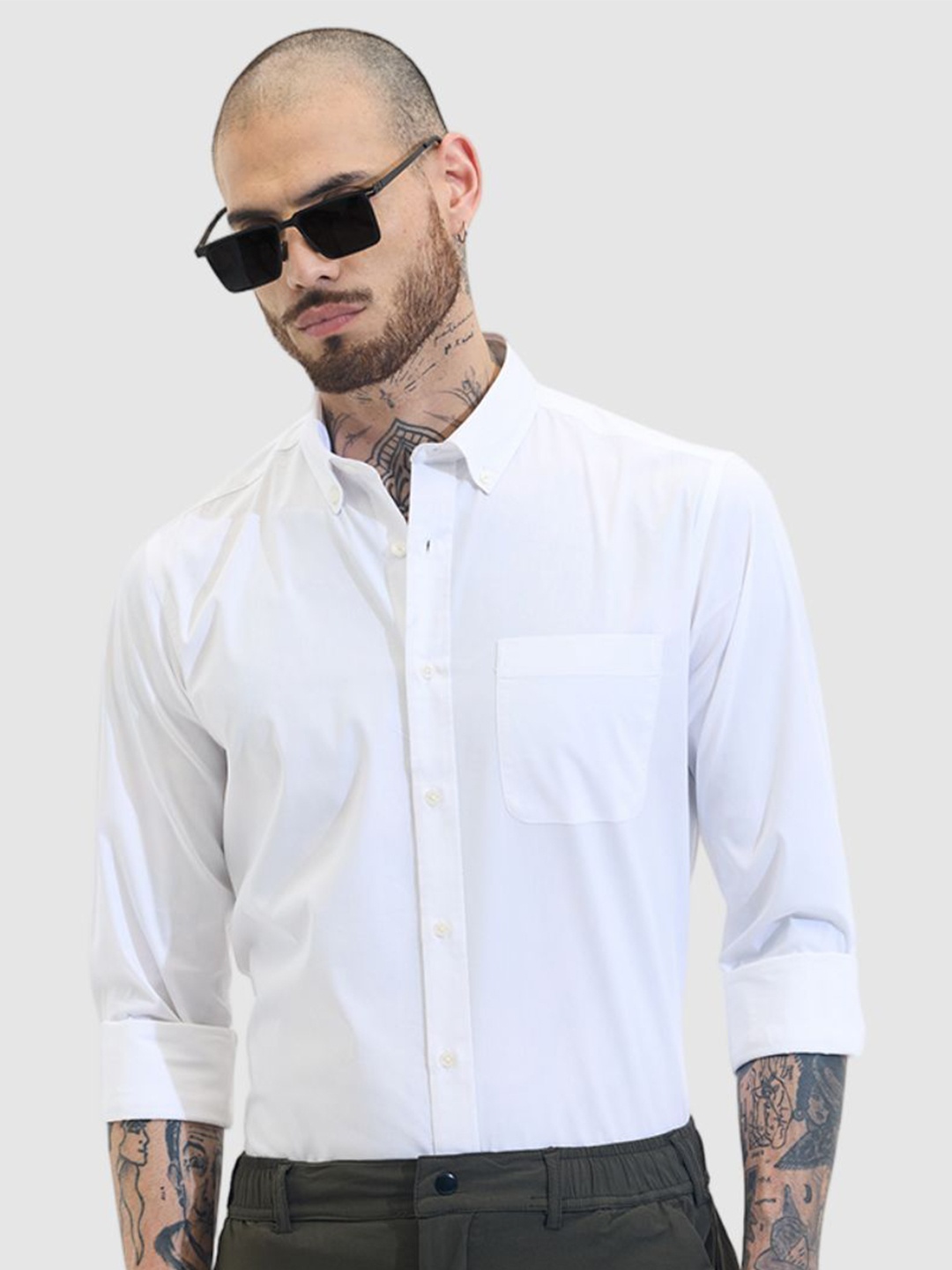 

Snitch Men Smart Slim Fit Spread Collar Solid Cotton Formal Shirt, White