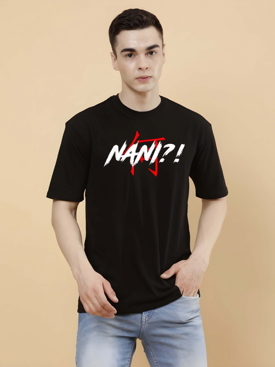 

SZN Men Typography Printed Round Neck Cotton Oversized T-shirt, Black