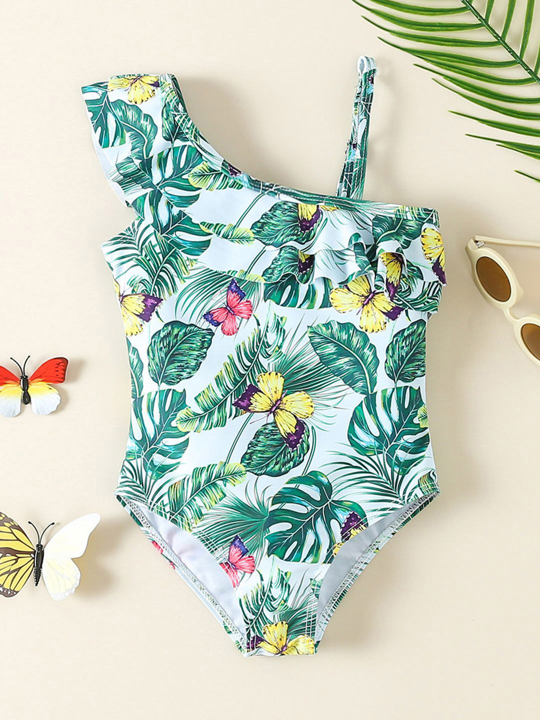 

YK Girls Printed Swimwear Bodysuit, Green