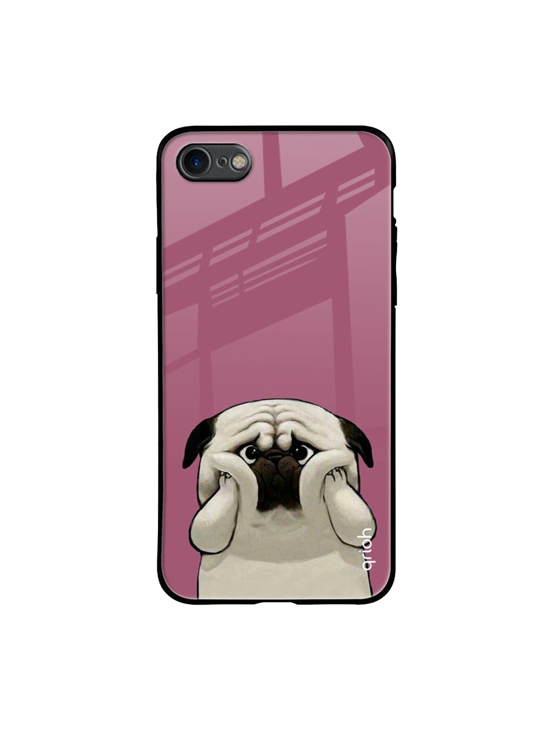 

QRIOH Funny Pug Face Printed iPhone 7 Back Case, Pink