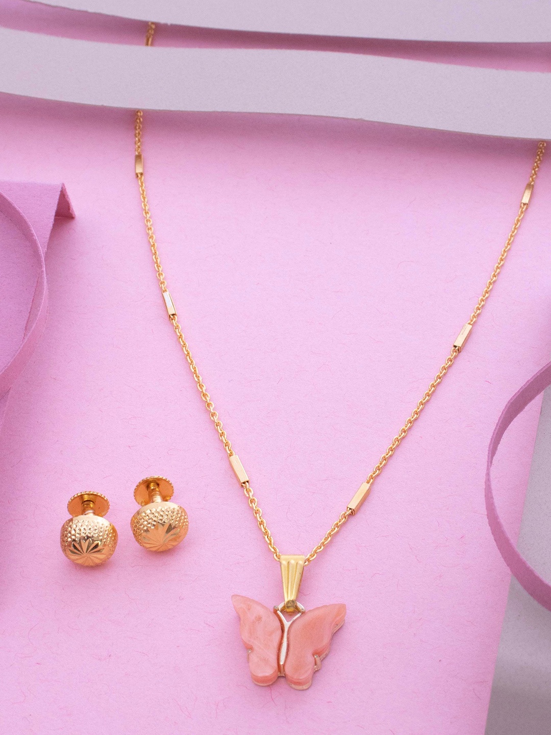 

Ramdev Art Fashion Jwellery Gold-Plated Butterfly Shaped Pendant Jewellery Set