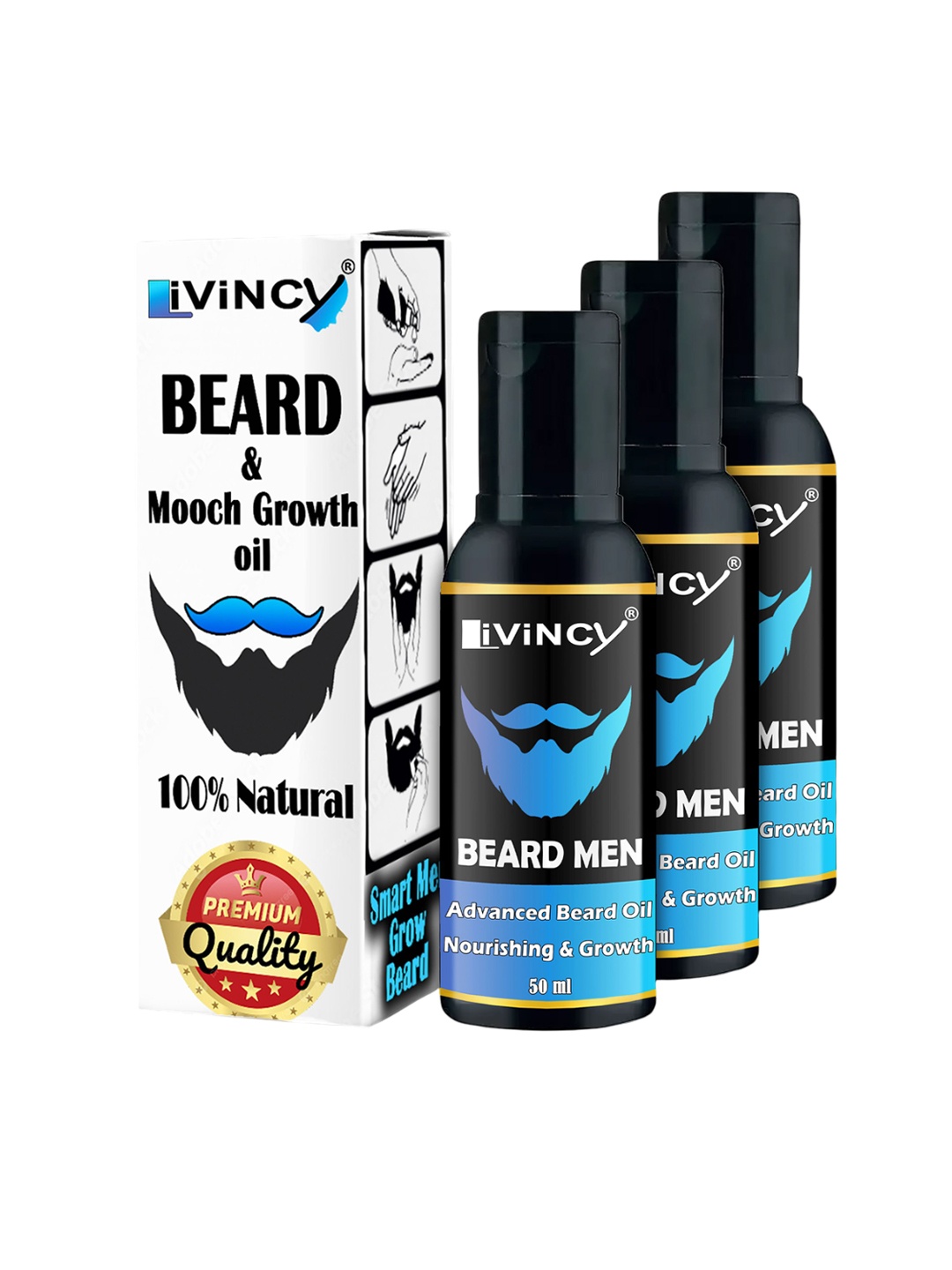 

LIVINCY Set Of 3 Natural Beard And Mooch Growth Oil - 50 ml Each, Black