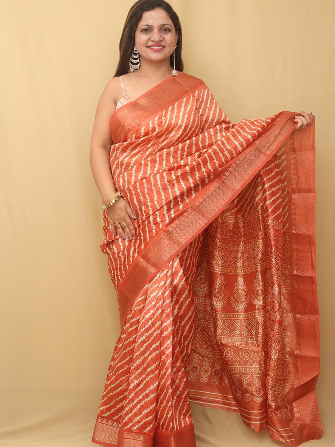 

Luxurionworld Leheriya Silk Cotton Leheriya Saree, Orange