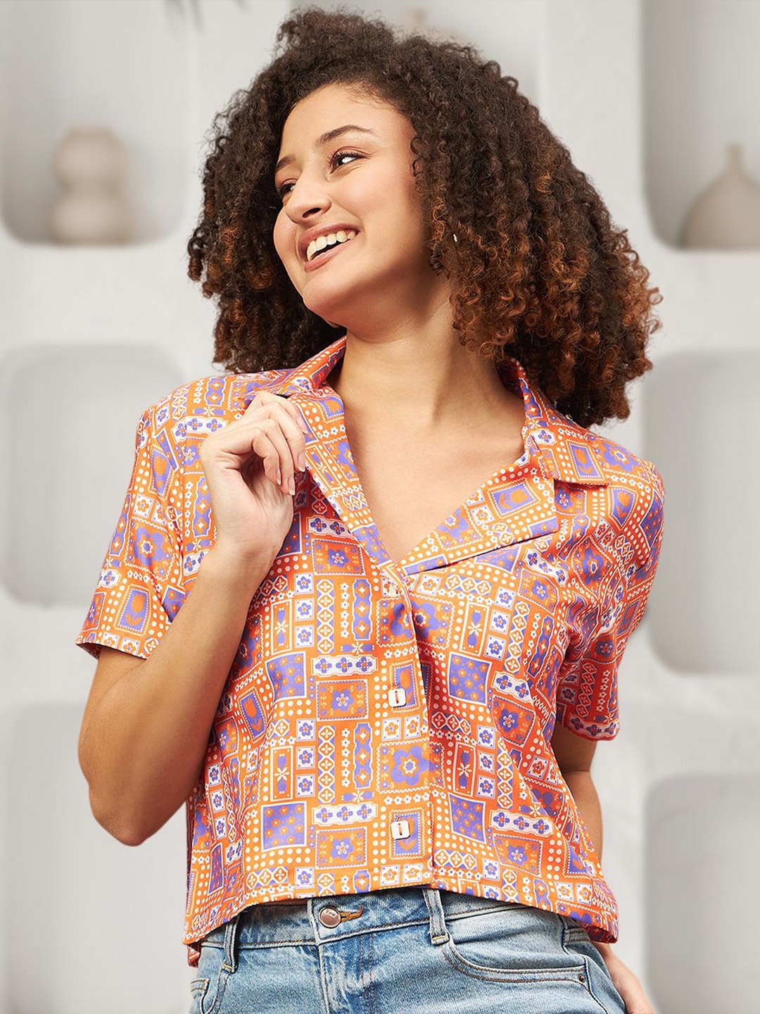 

DressBerry Women Comfort Boxy Opaque Printed Casual Shirt, Orange