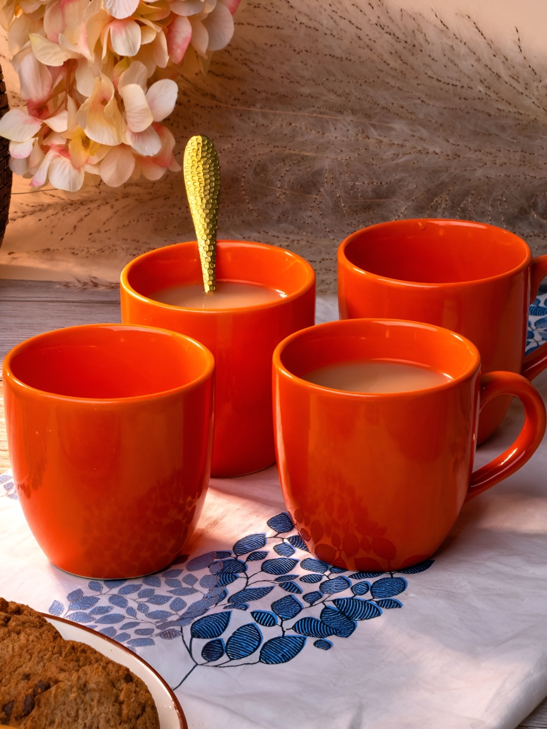 

Storepedia Orange Handcrafted Solid Ceramic Glossy Cups Set of Cups and Mugs