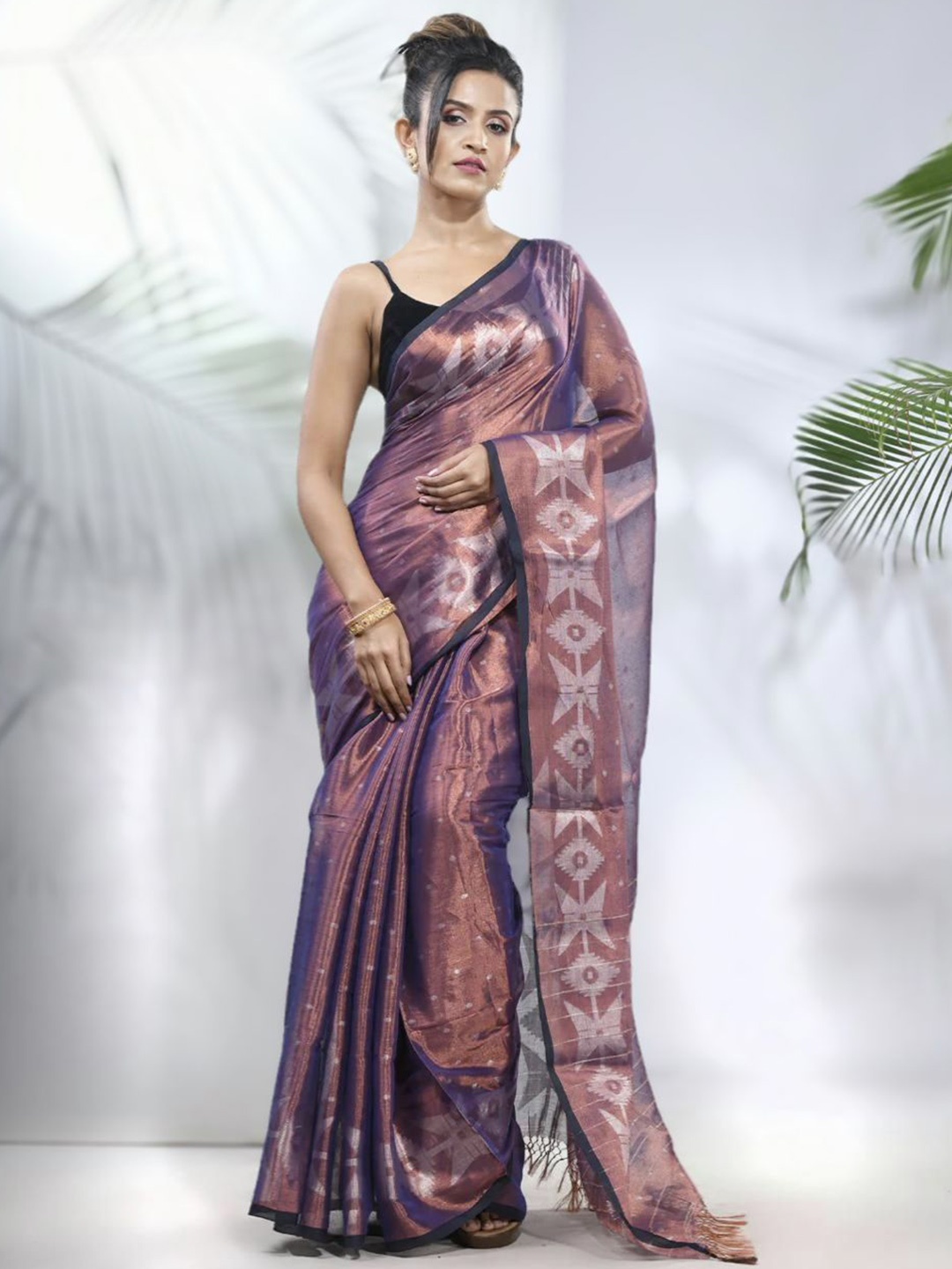 

SRILOK Woven Design Tissue Handloom Tussar Saree, Purple