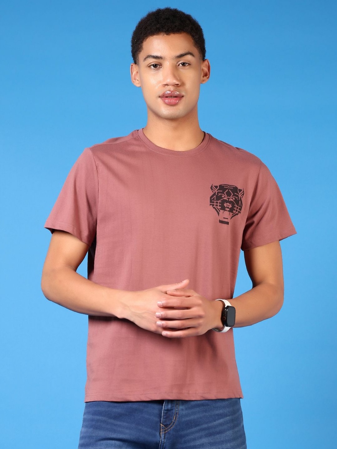 

V-Mart Men Graphic Printed Round Neck Cotton T-shirt, Mauve