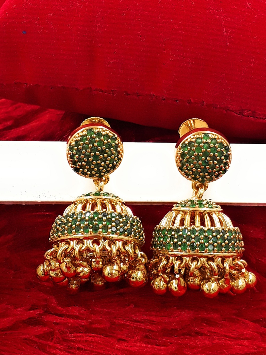 

Anujeet Fashion Hub Gold Plated Contemporary Jhumkas, Green