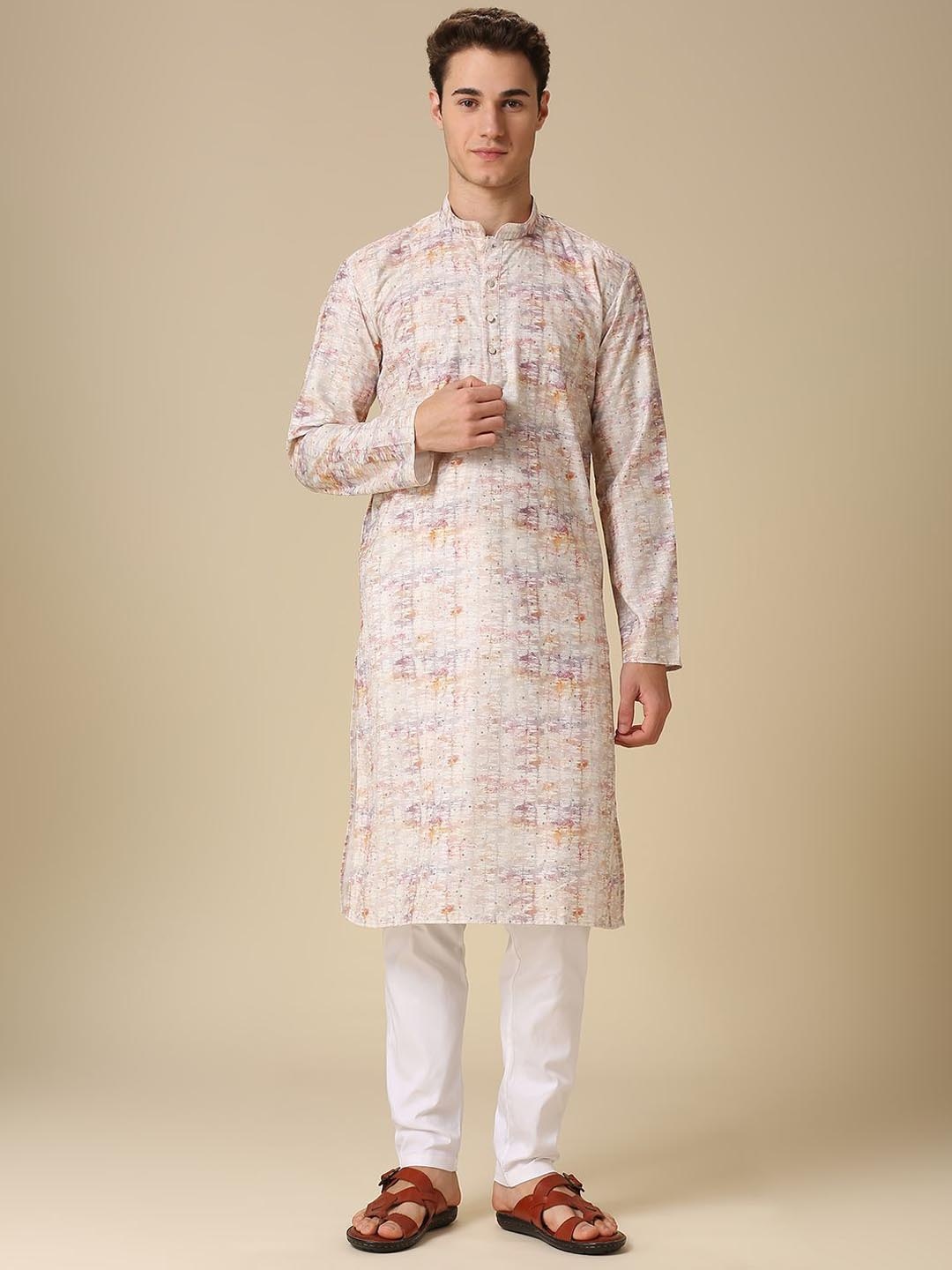 

RAJUBHAI HARGOVINDAS Ethnic Motifs Printed Thread Work Straight Kurta, Cream