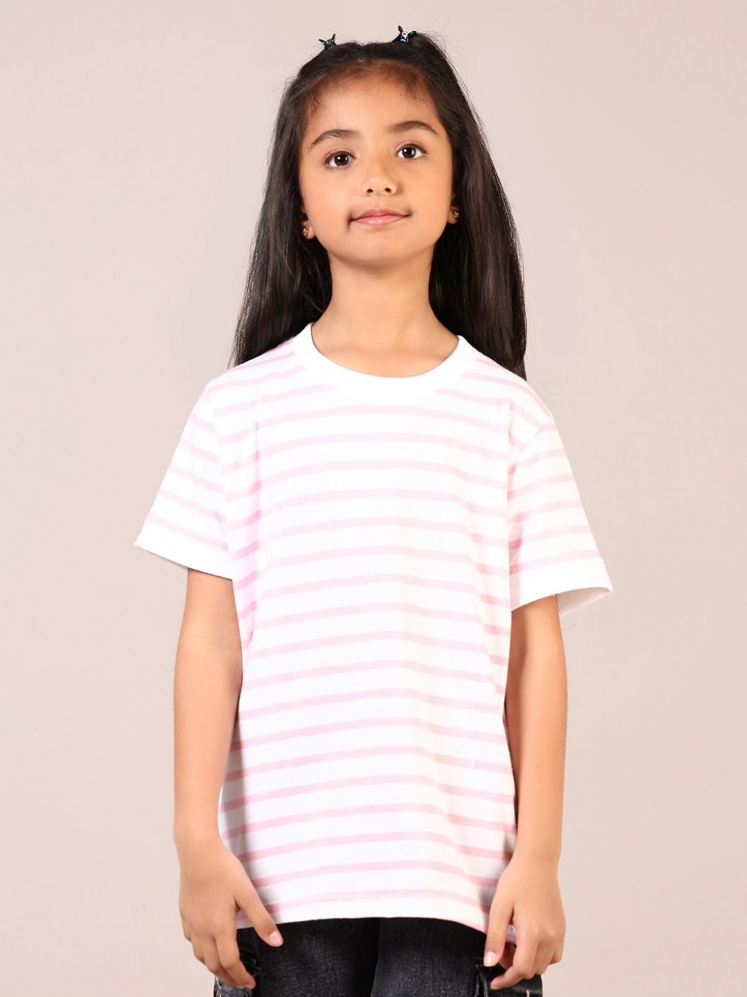 

V-Mart Boys Striped Round Neck Cotton T-shirt, Pink