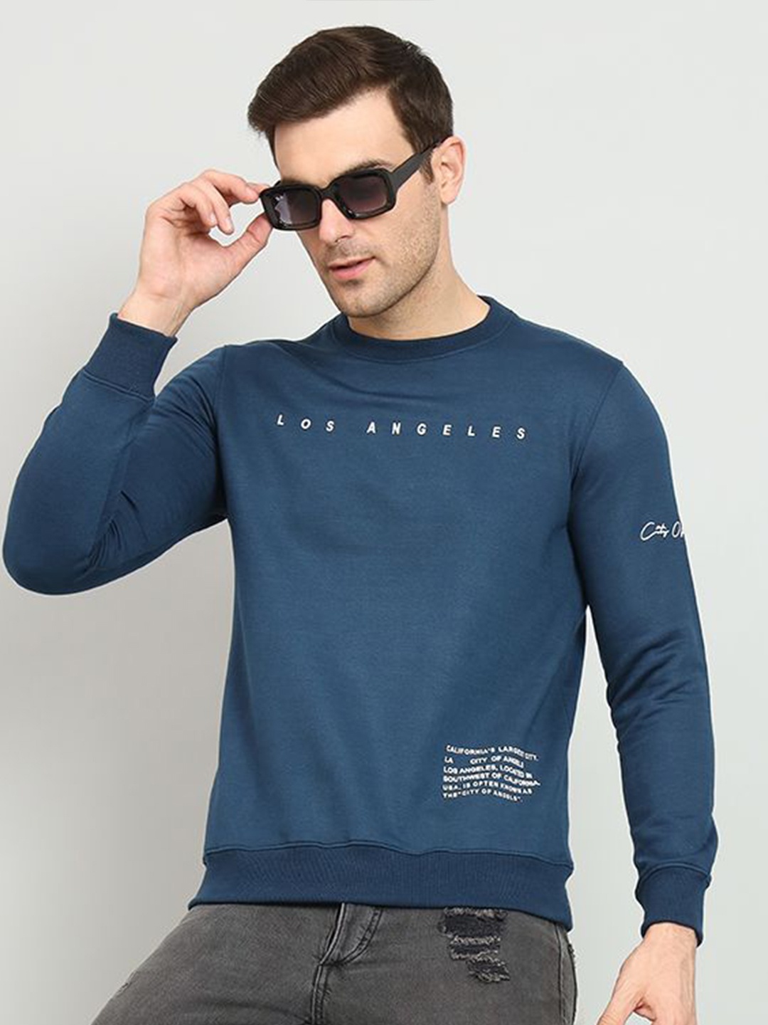 

OGEN Men Printed Pullover Sweatshirt, Blue