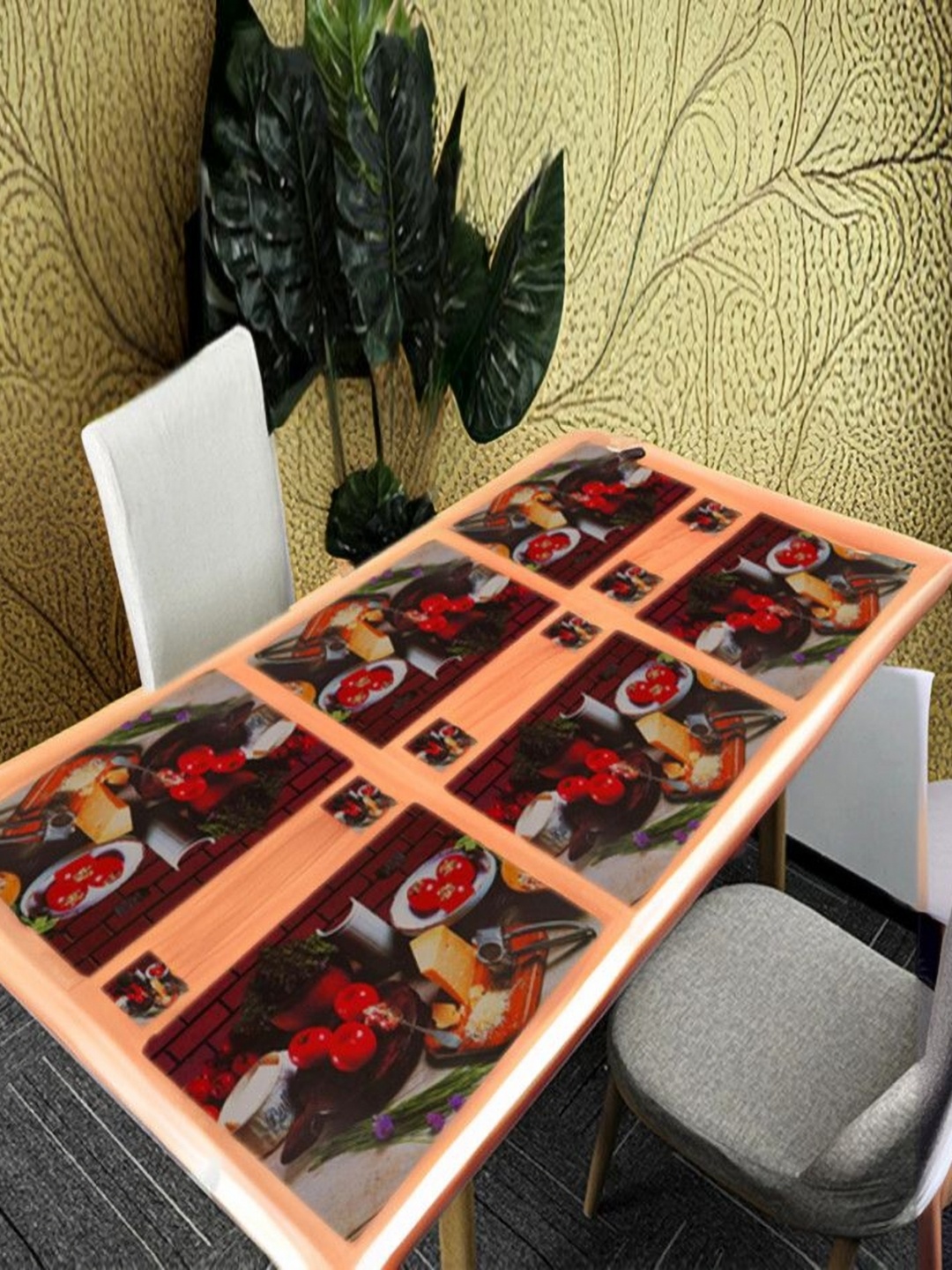 

REVEXO 12Pc Maroon & Red Printed Non Slip Table Placemats With Coasters