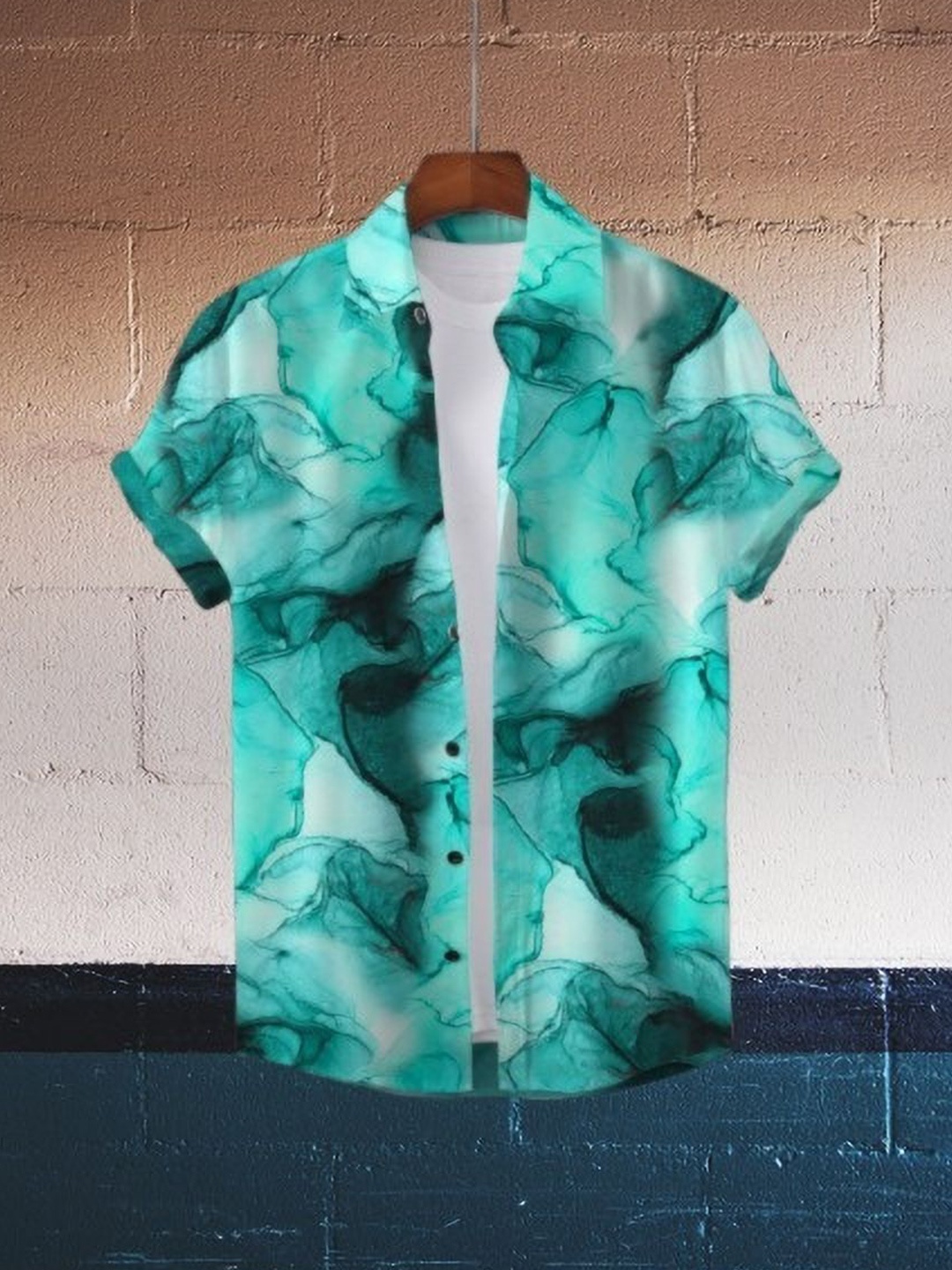 

iCome Men Spread Collar Abstract Printed Casual Shirt, Green