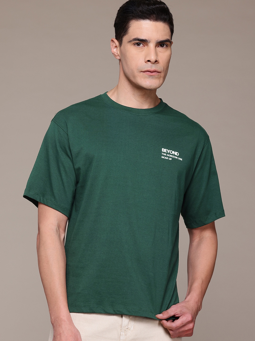 

The Roadster Lifestyle Co. Printed Pure Cotton Relaxed Fit T-Shirt, Green