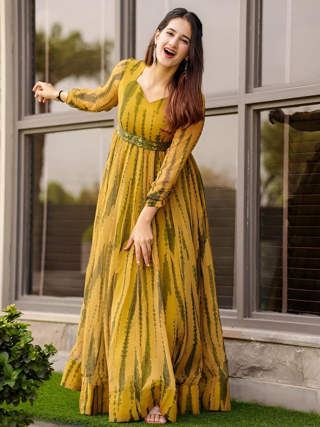 

Krunal Raiyania Women Printed Maxi Dress, Yellow