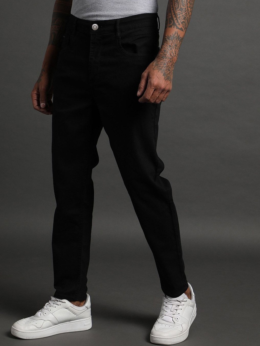 

INDIROCKS Men Stretchable Mid-Rise Jeans, Black