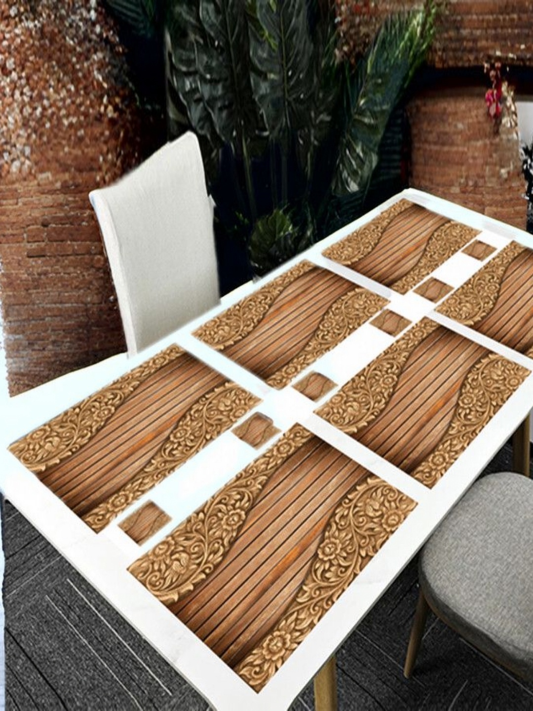 

REVEXO 6Pc Brown Printed Rectangle Costers & Table Placemats