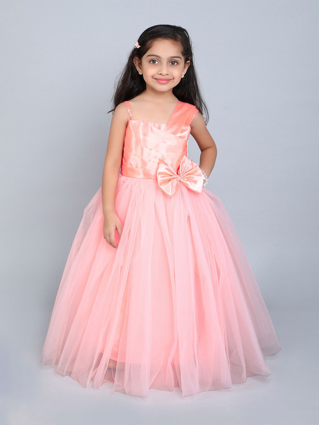 

Pink Chick Girls Asymmetric neck Satin Gown Maxi Dress, Peach