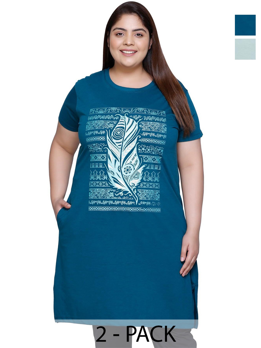 

IN Love Women Plus Size Pack of 2 T-shirt Nightdress, Blue