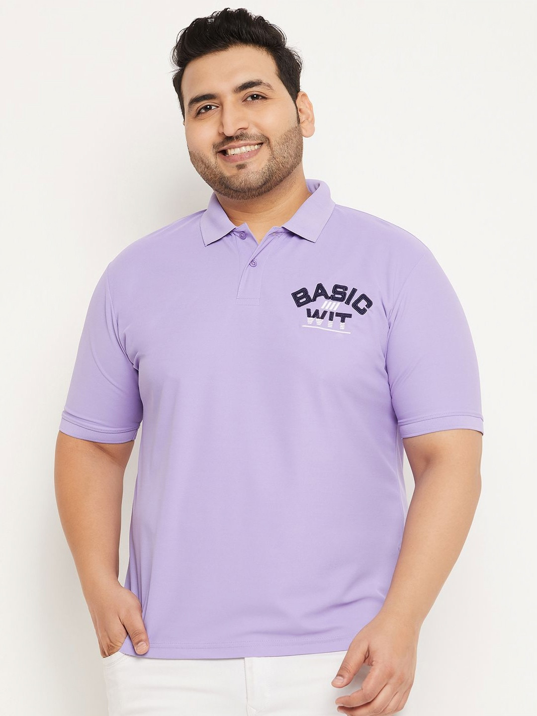 

RENUOVO Men Polo Collar Pockets T-shirt, Lavender
