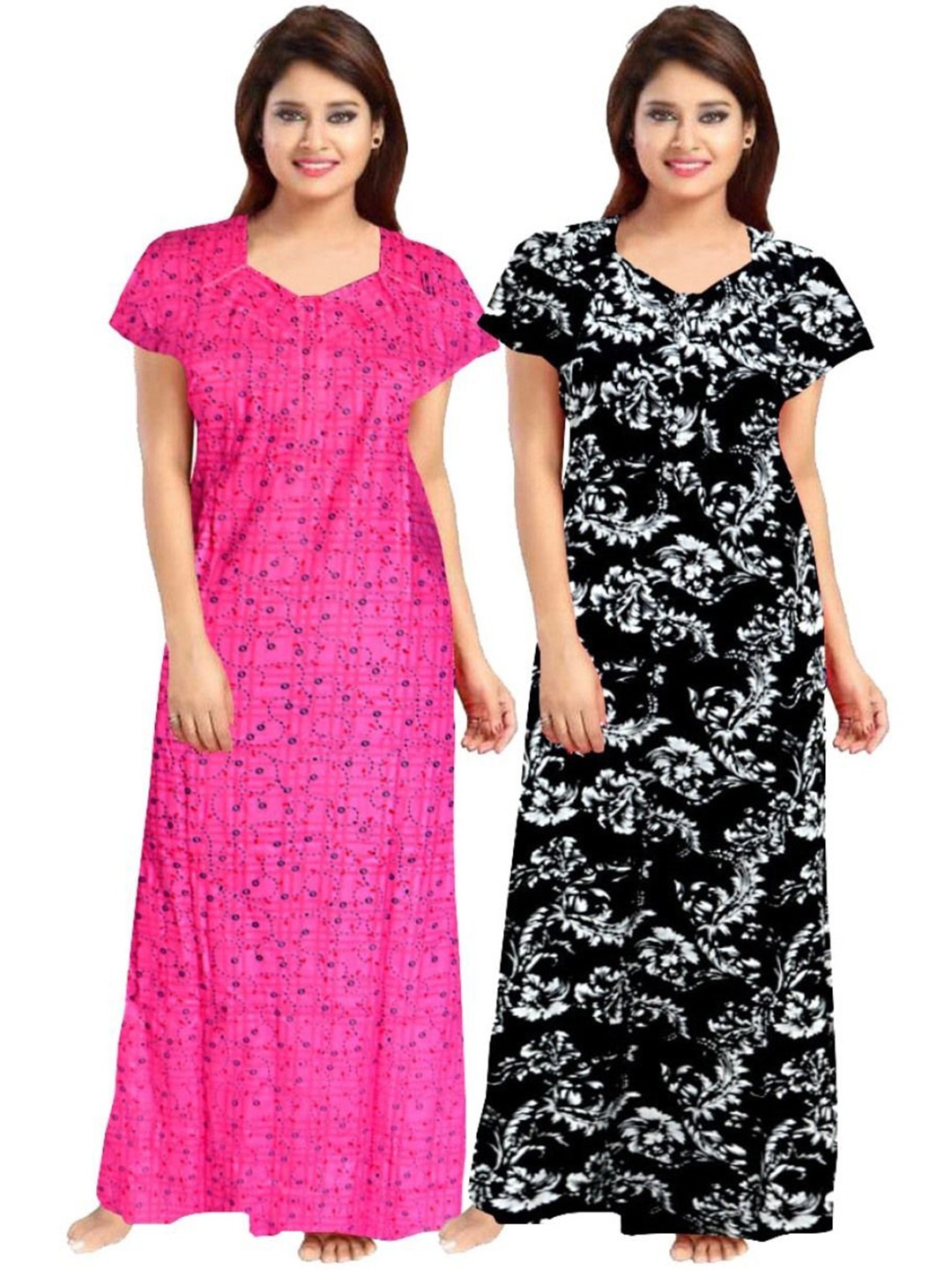 

PR PINK ROYAL Women Pack Of 2 Pure Cotton Printed Maxi Nightdress