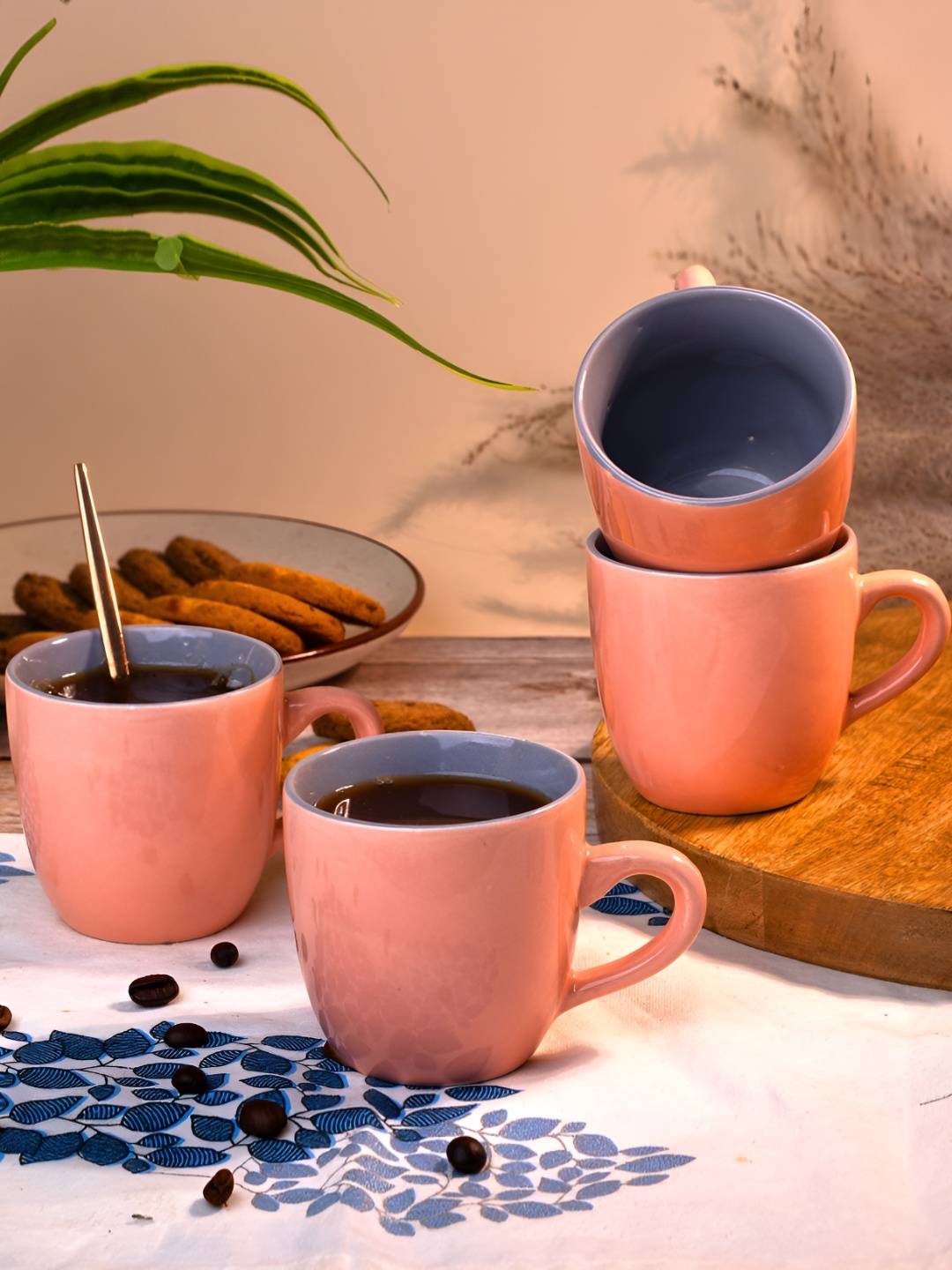 

Storepedia Brown and Grey 4 Pieces Ceramic Glossy Cups 150 ml Each