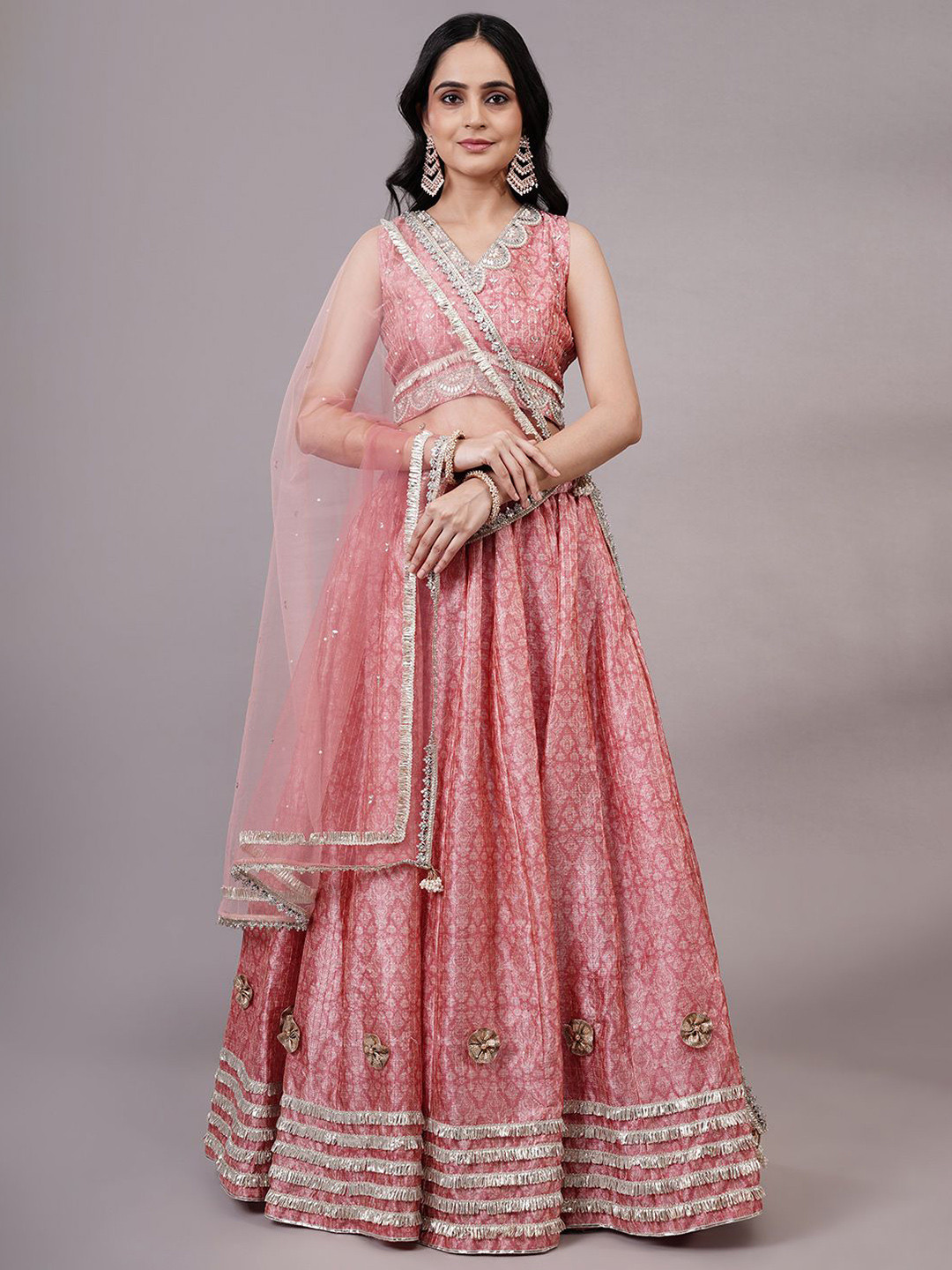 

Utsav Fashion Embellished Sequinned Ready to Wear Lehenga & Choli With Dupatta, Rust