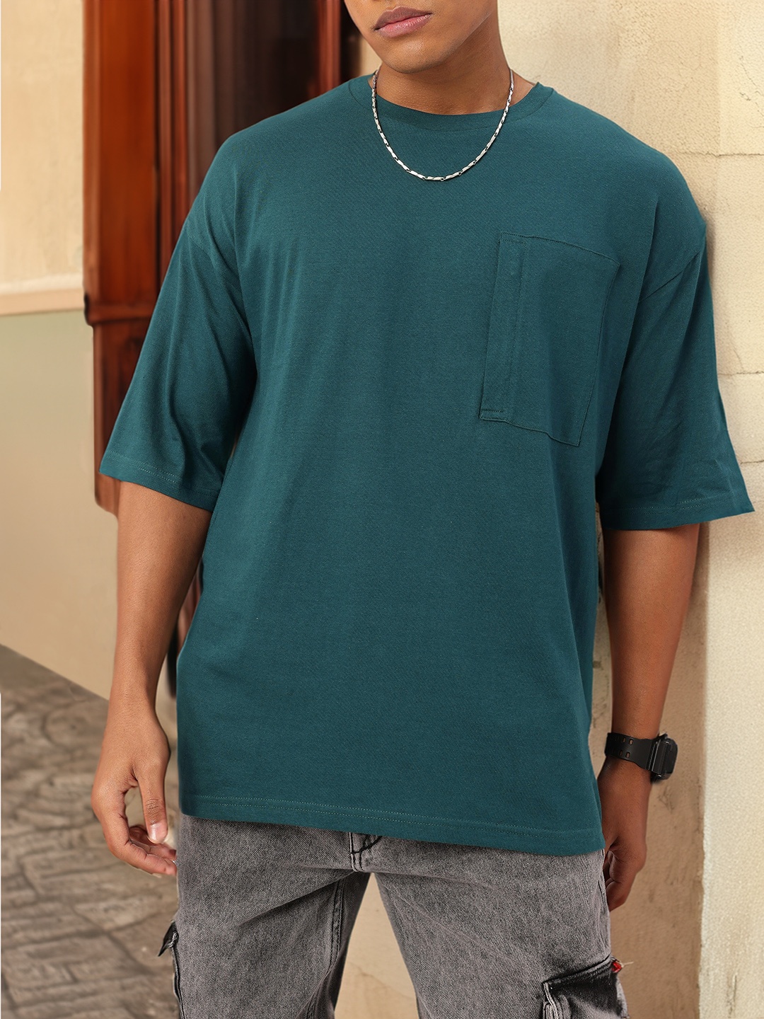 

Kook N Keech Casual Utility Chest Pocket Oversized T-shirt, Teal