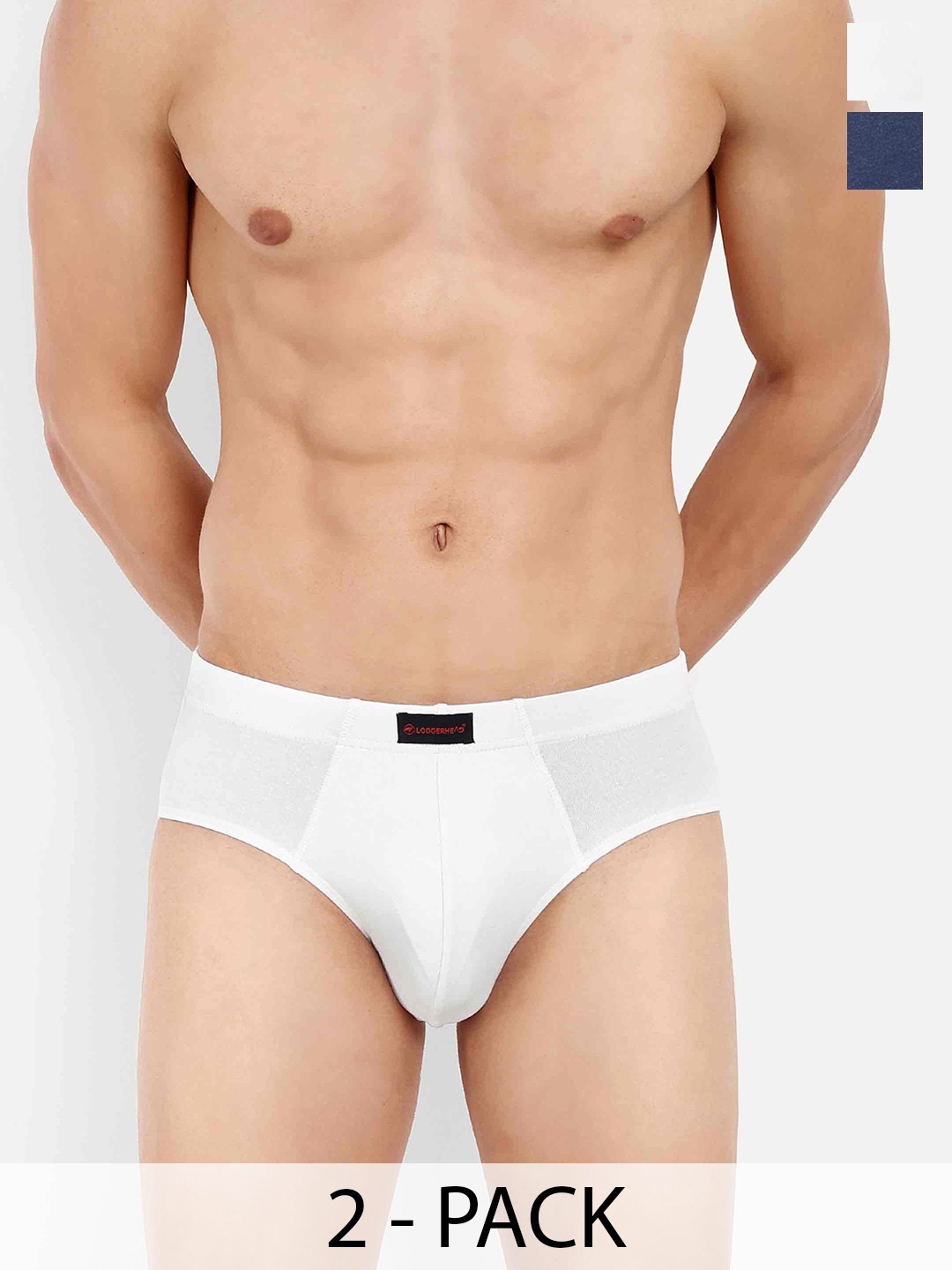 

LOGGERHEAD Men Pack Of 2 Mid-Rise Basic Briefs LHCB001-NAVY BLUE-WHITE