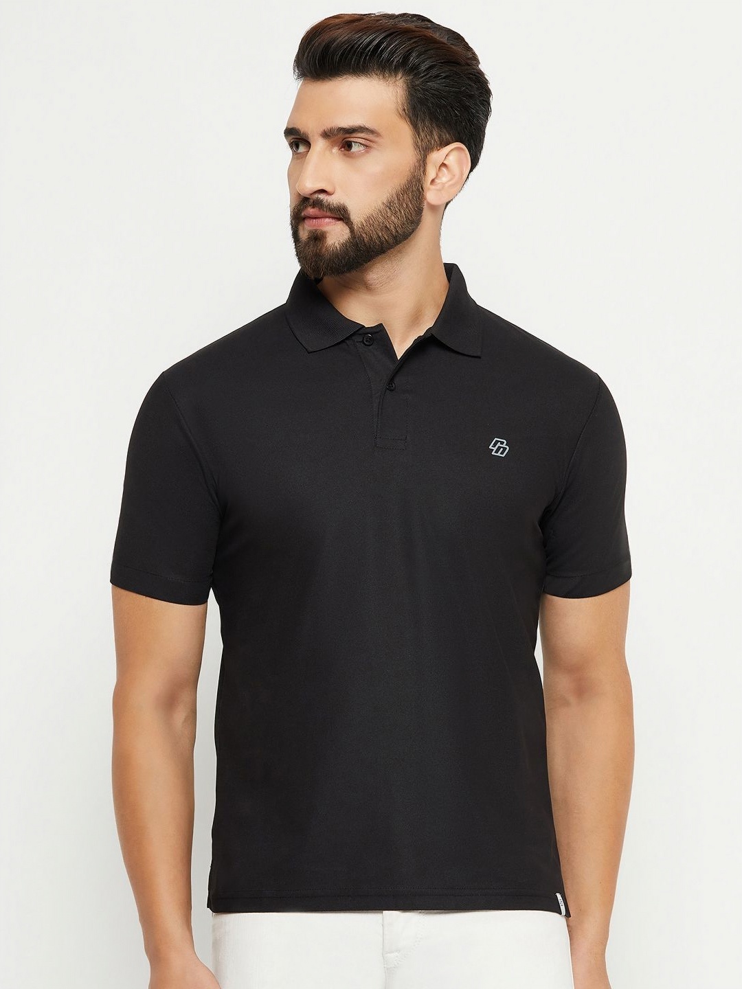 

RENUOVO Men Solid Polo Collar Cotton T-shirt, Black