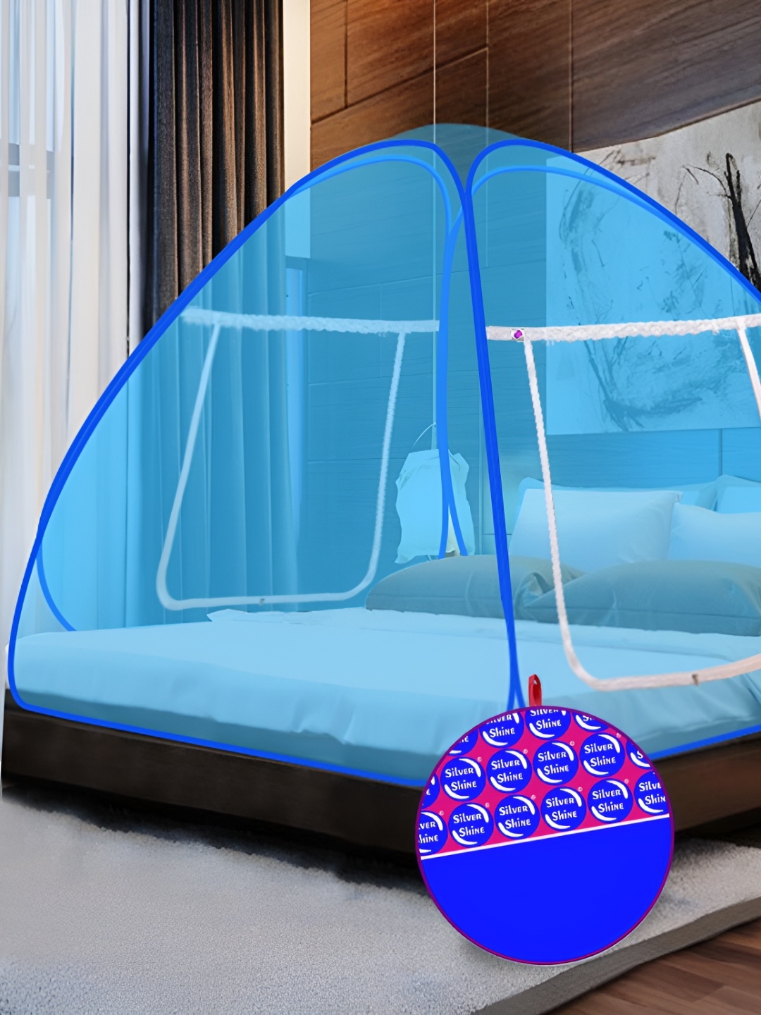 

Silver Shine Blue & White King Size Foldable Tent Mosquito Net with Bag