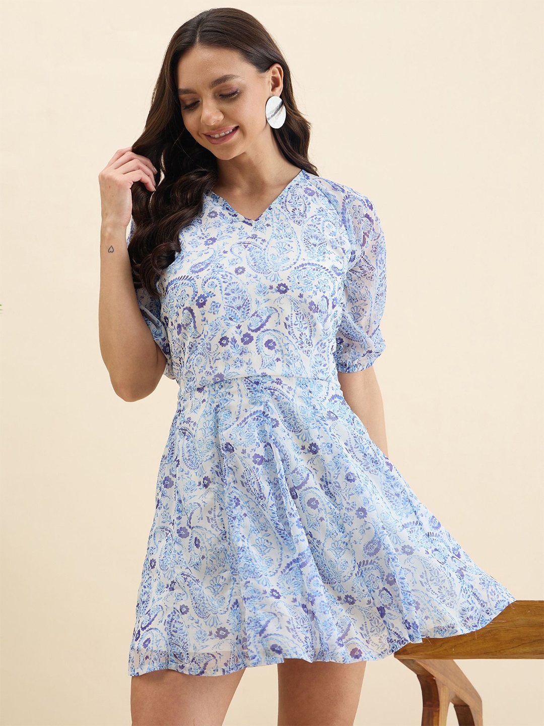 

Mast & Harbour Floral Print Crepe Fit & Flare Dress, Blue