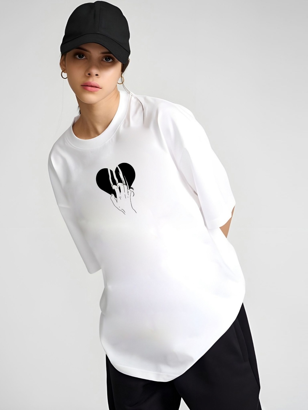 

DressBerry Women Graphic Printed Round Neck Cotton Oversized T-shirt, White