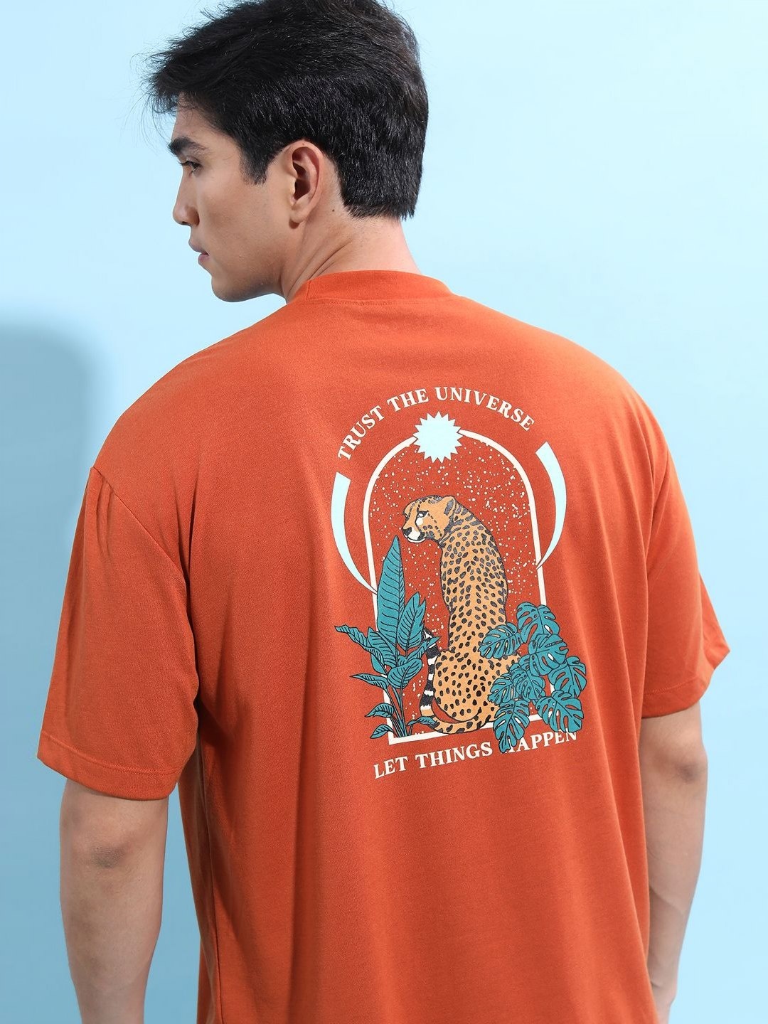 

KETCH Men Graphic Printed Round Neck Oversized T-shirt, Rust