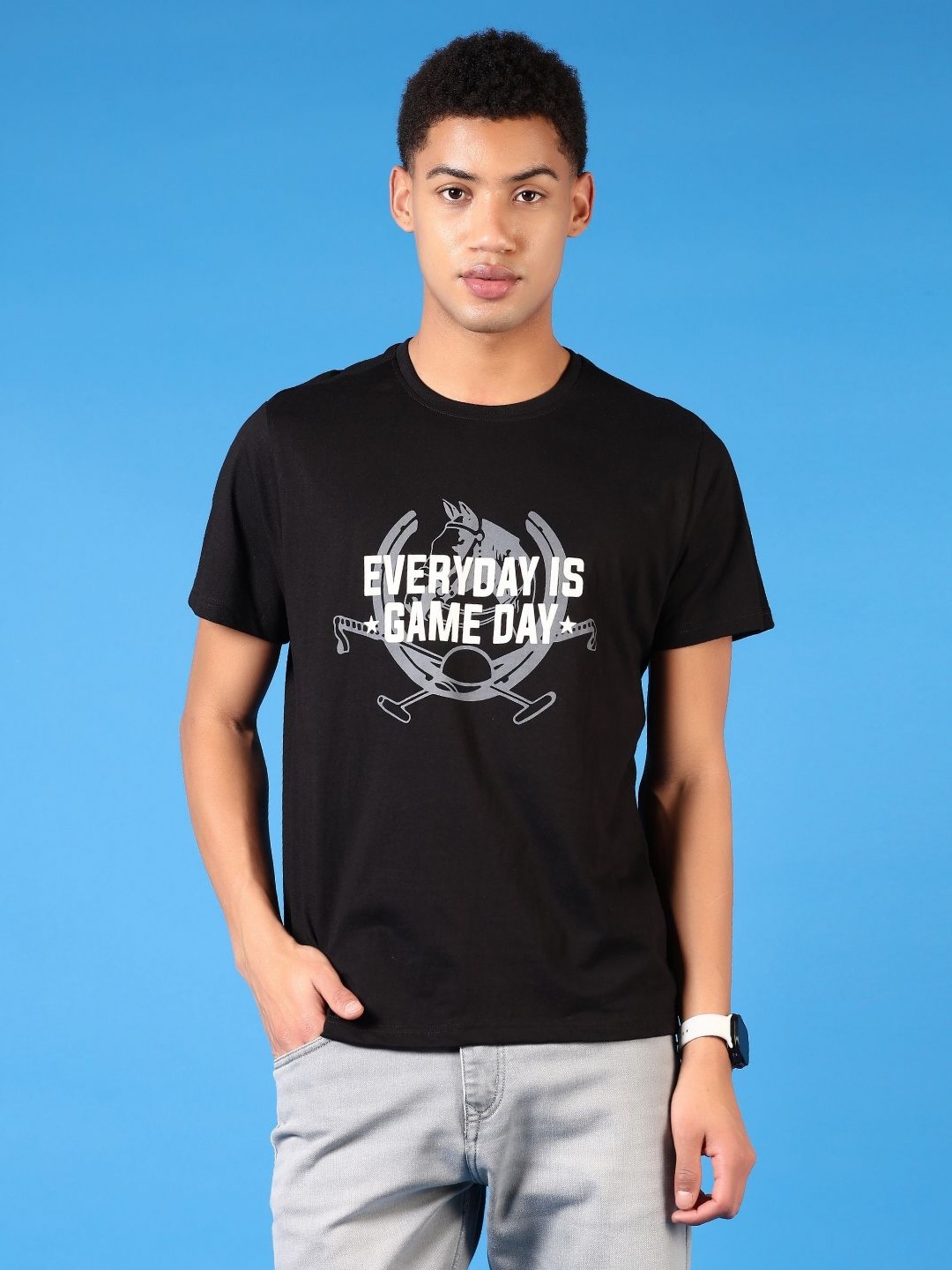 

V-Mart Men Typography Printed Round Neck Cotton T-shirt, Black