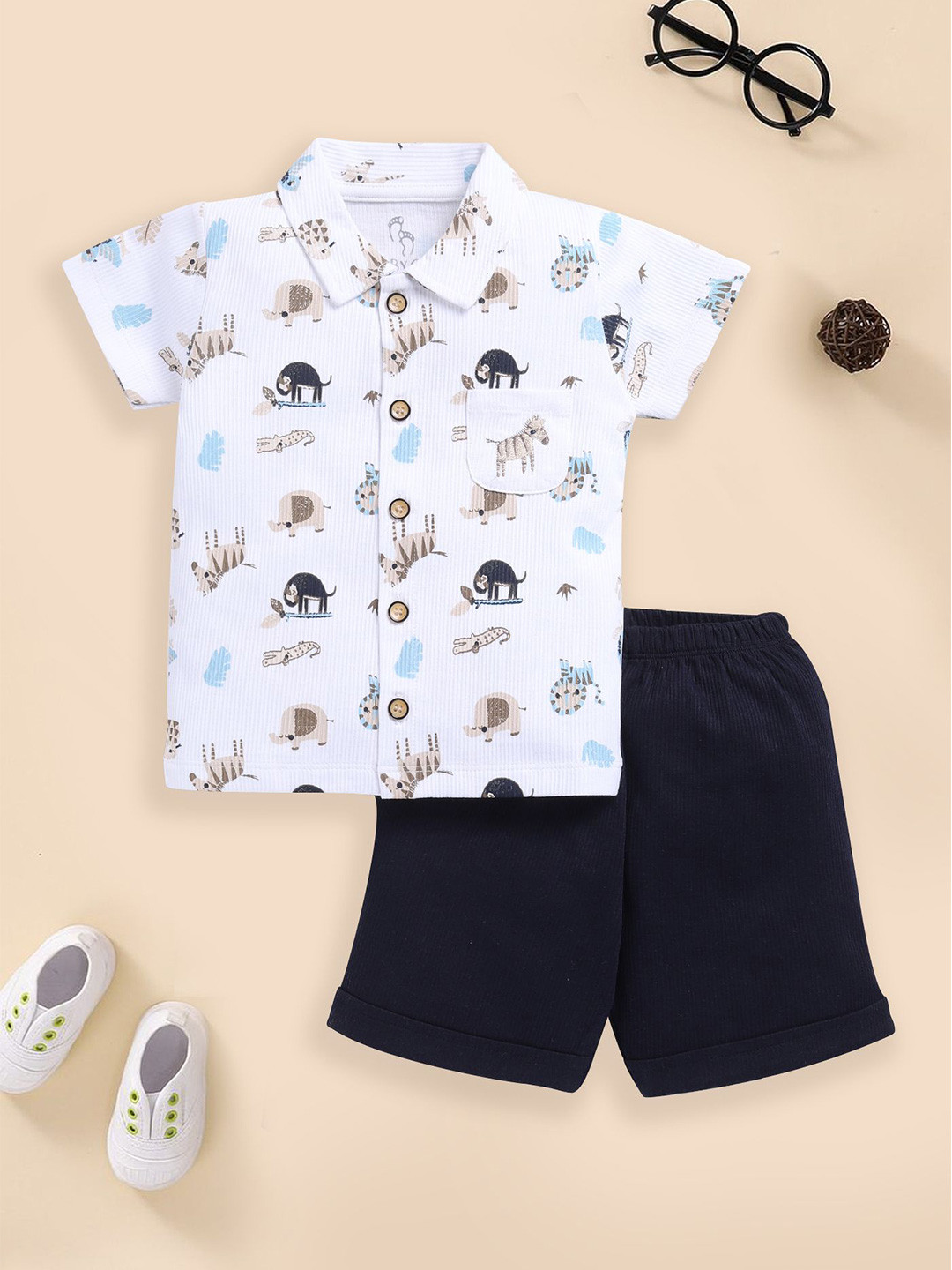 

BABY GO Boys Printed Short Sleeves Shirt With Shorts, White