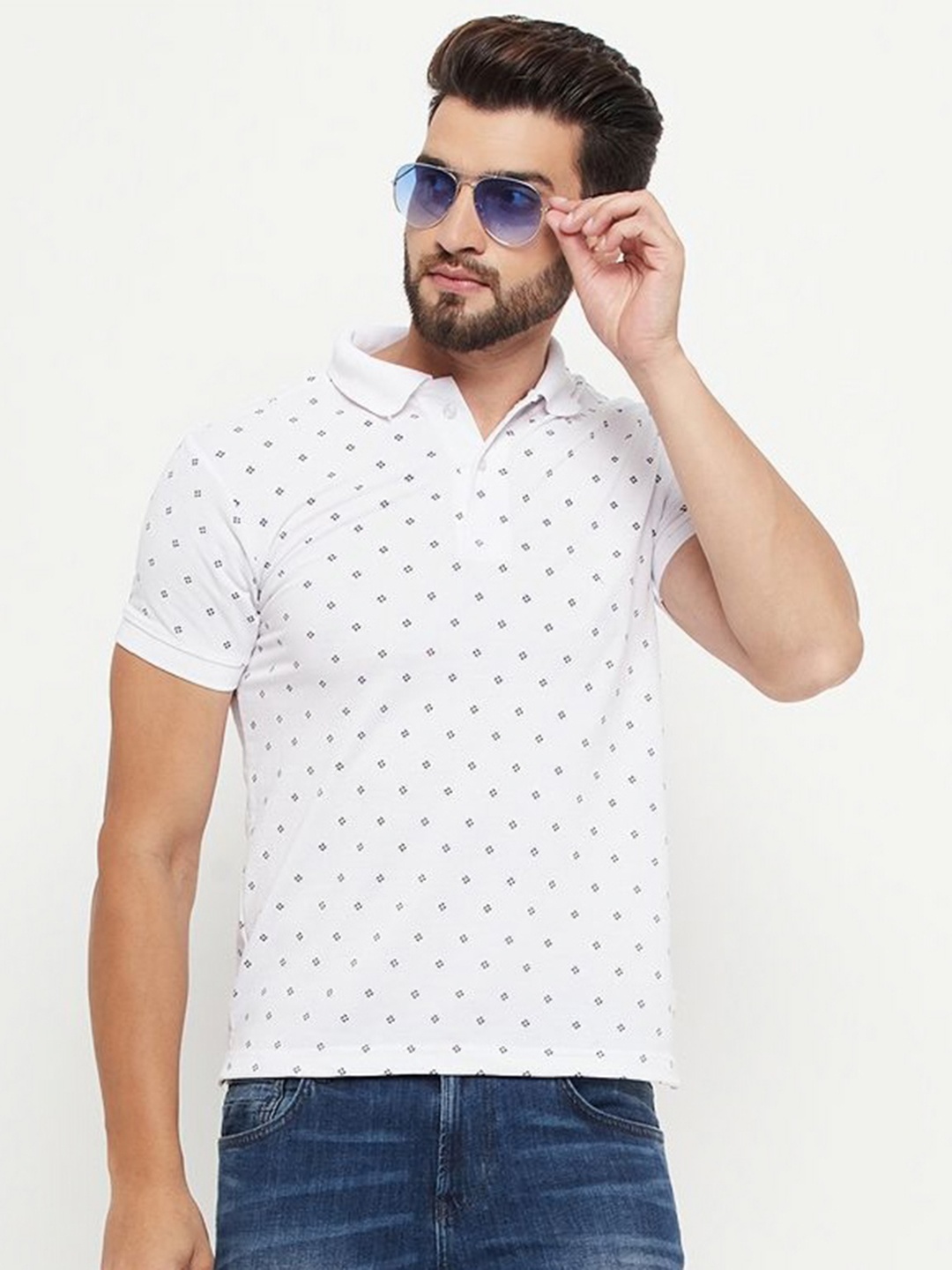 

RELANE Men Graphic Printed Polo Collar Cotton T-shirt, White