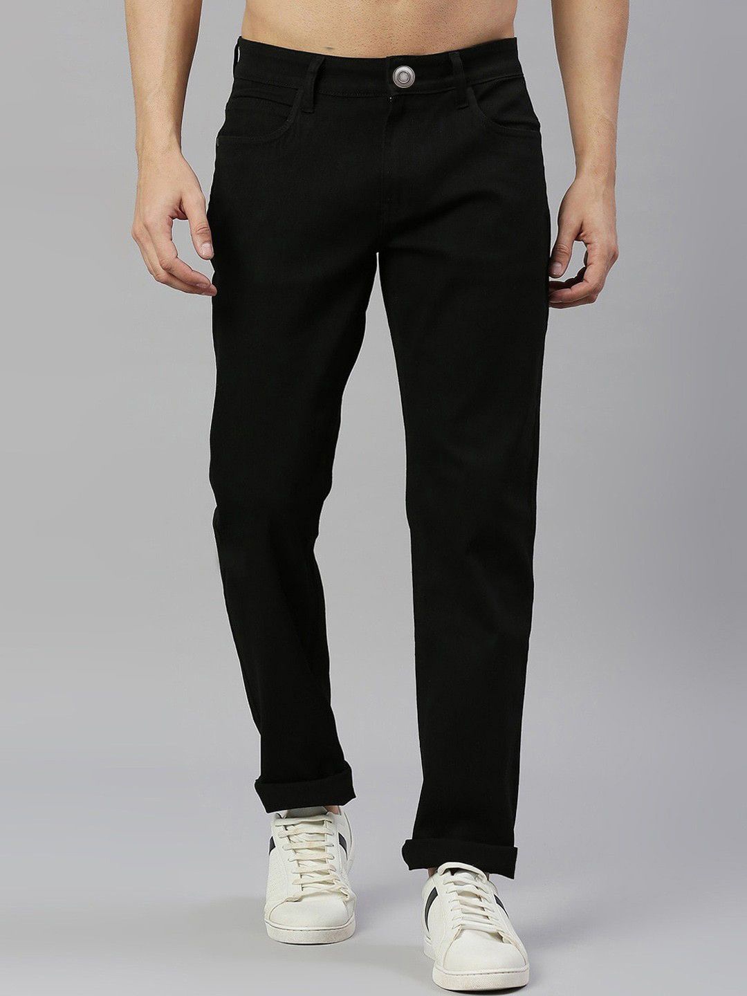 

ComfyStyle Men Regular Fit Clean Look Stretchable Jeans, Black