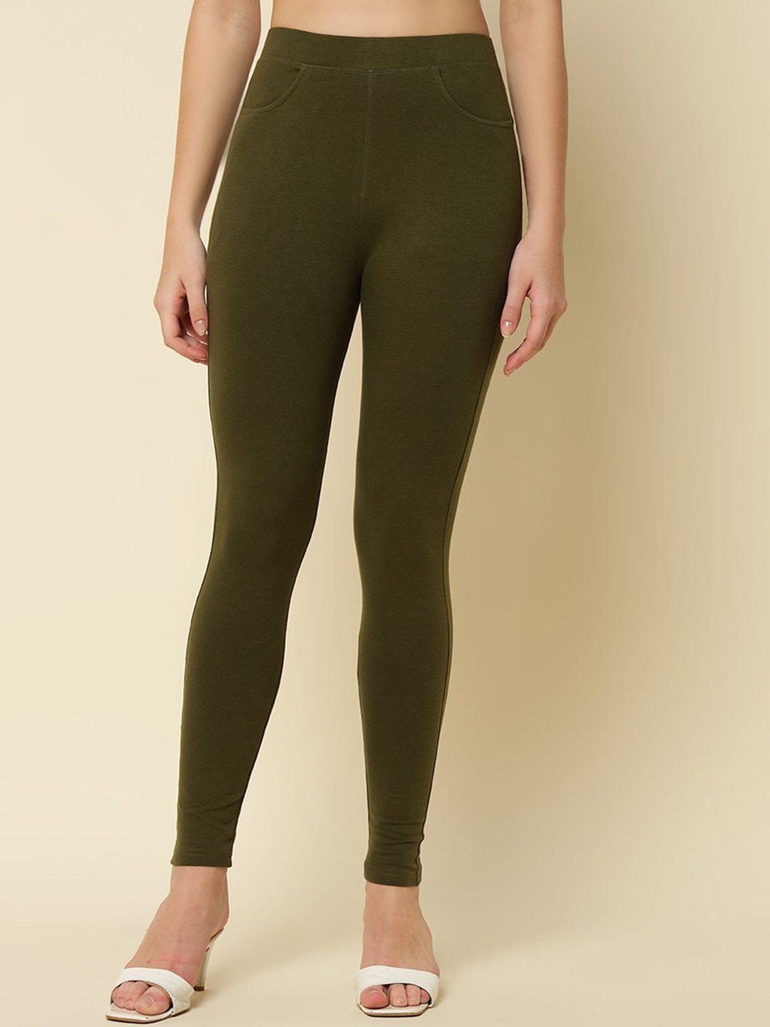 

thread plus Cotton Ankle Length Leggings, Green