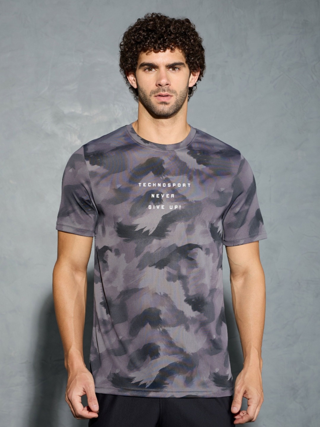 

Technosport Men Printed Antimicrobial Slim Fit T-shirt, Grey