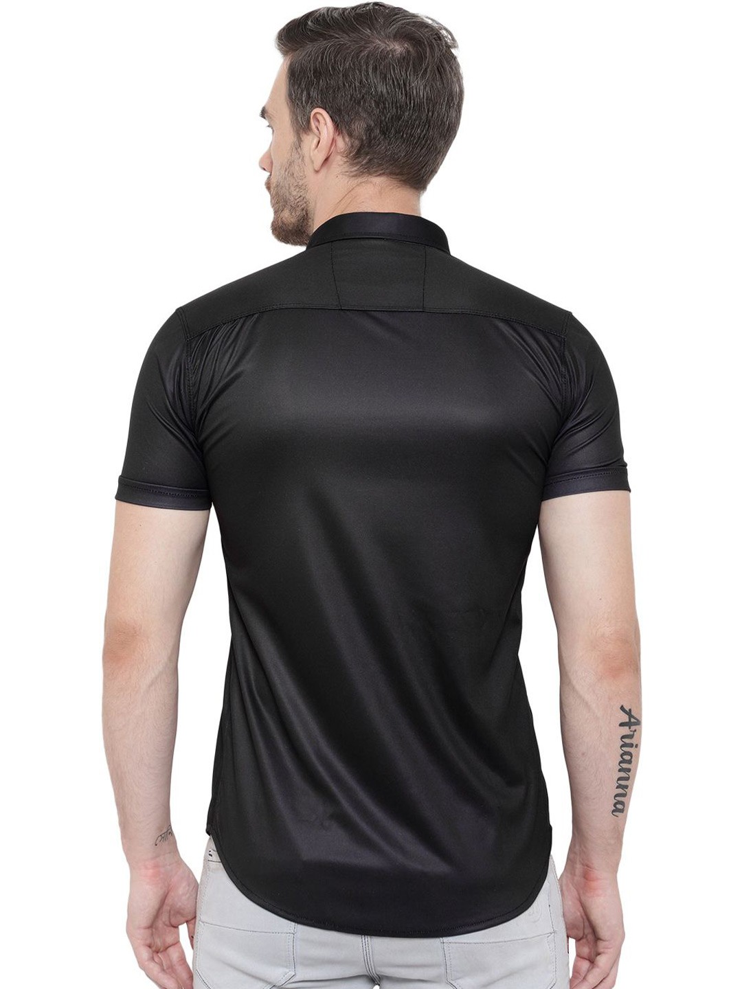 

iCome Men Spread Collar Graphic Printed Cotton Linen Casual Shirt, Black