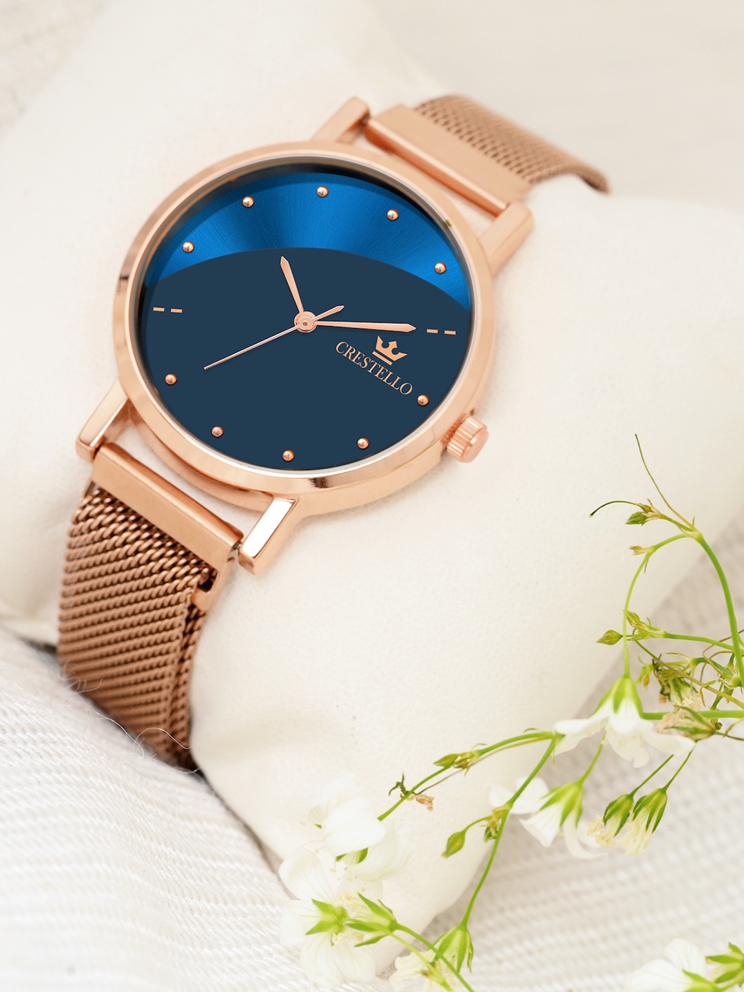 

CRESTELLO Women Embellished Dial & Bracelet Style Straps Analogue Watch CR-RG152-BLU, Blue