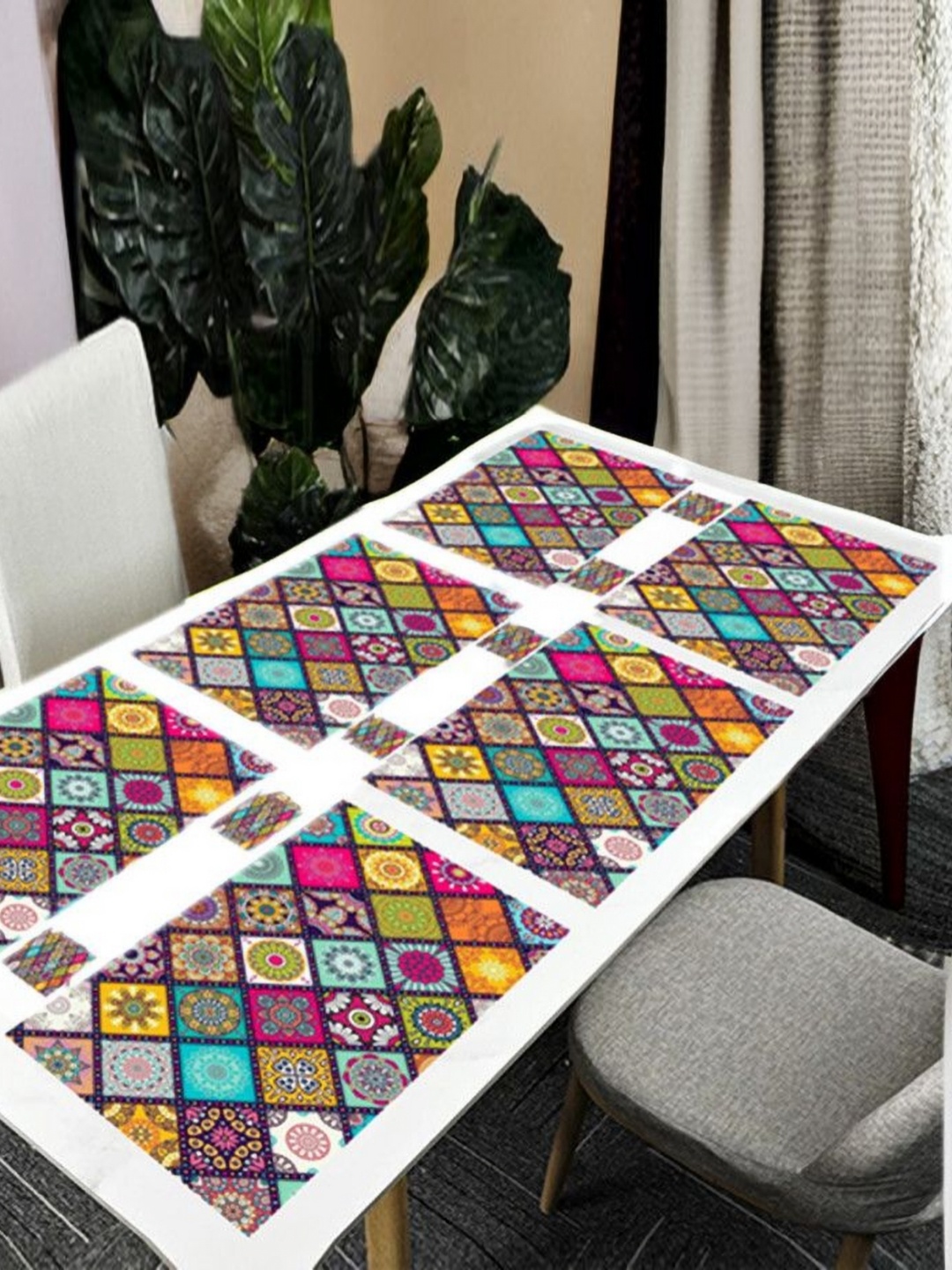 

REVEXO Blue & Pink 12 Pieces Ethnic Motifs Printed Table Placemats & Coasters